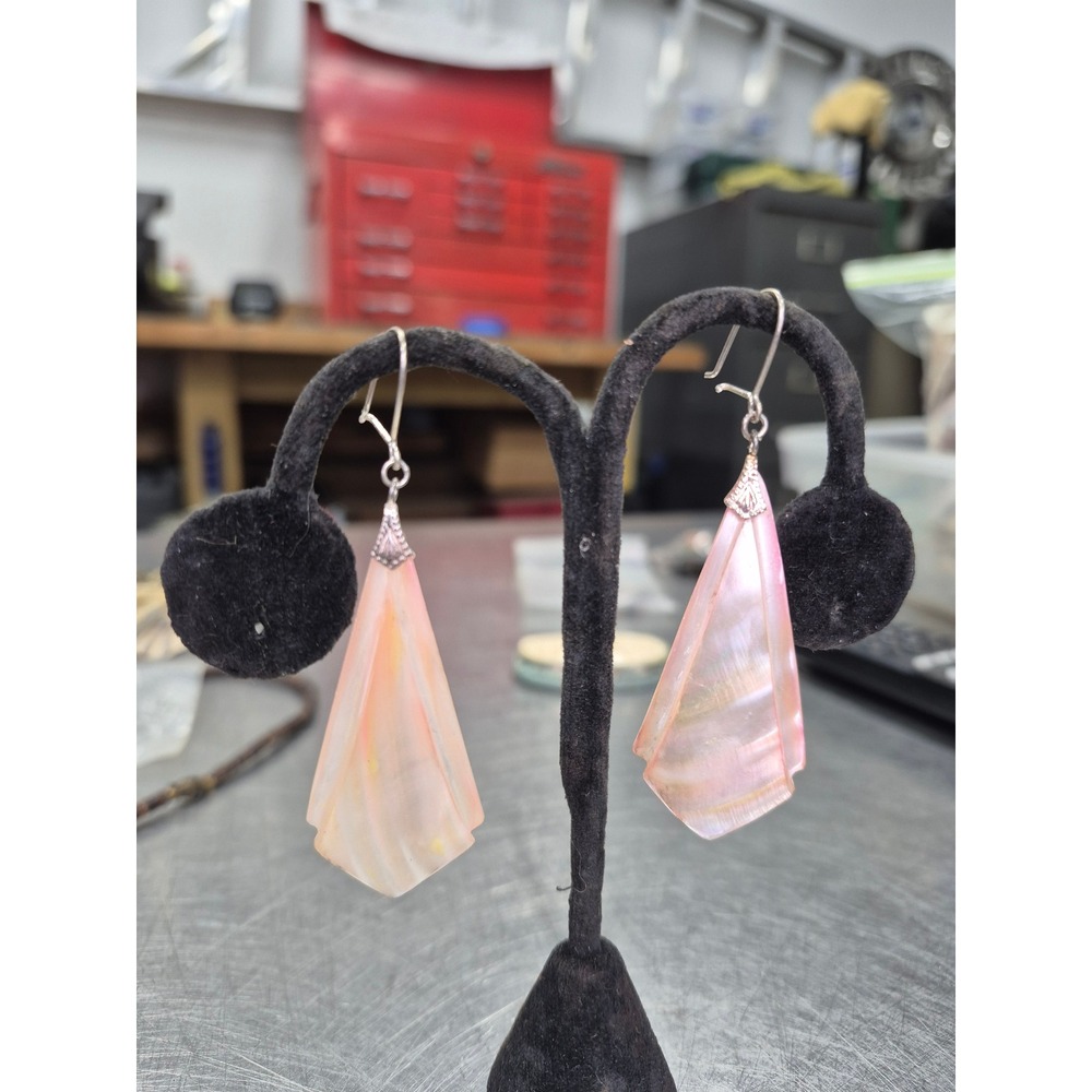 Mother of Pearl Dangle‎ Drop Earrings Silver Tone Fan Shaped Elegant Jewelry